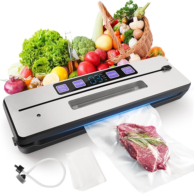 Vacuum Sealer for Food Saver, 7 Vacuum Modes with Build-in Cutter & Digital Countdown Timer, External Suction Nozzle For Zipper Bag, Vacuum Box, Mason Jar