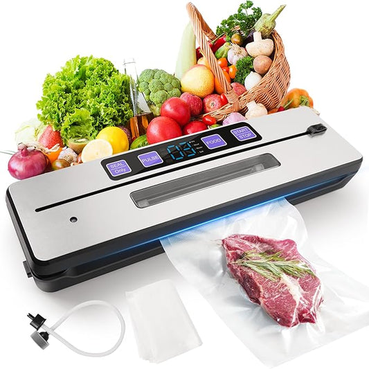 Vacuum Sealer for Food Saver, 7 Vacuum Modes with Build-in Cutter & Digital Countdown Timer, External Suction Nozzle For Zipper Bag, Vacuum Box, Mason Jar