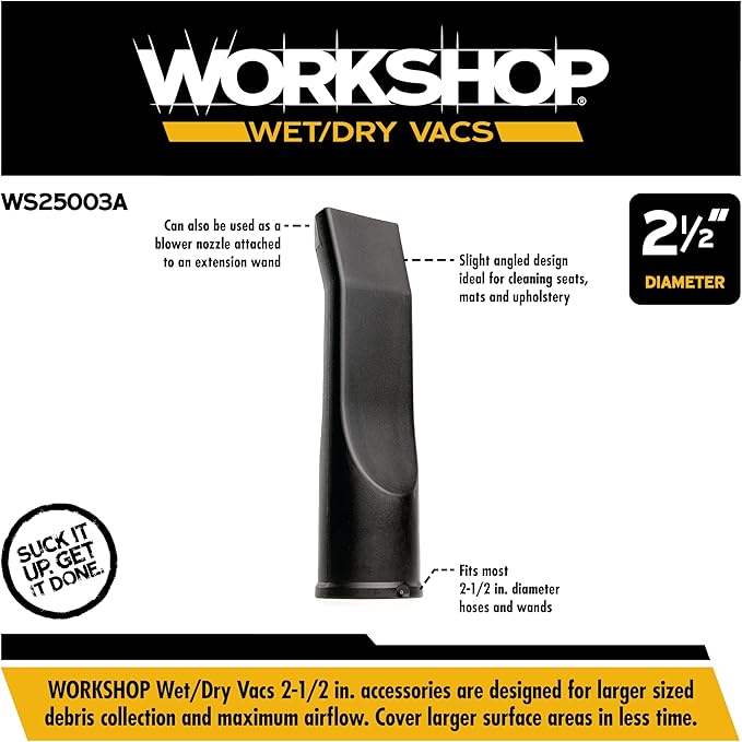 WORKSHOP Wet/Dry Vacs Shop Vacuum Accessories WS25003A Car Nozzle Attachment for Wet Dry Vacuum Cleaners, Fits 2-1/2-inch Extension Wands and Hoses