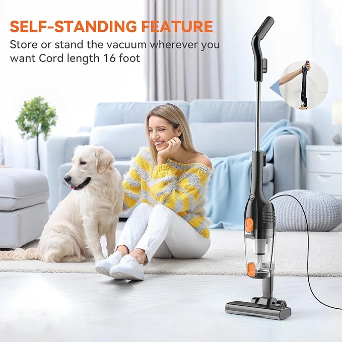 Vazone R6X Corded Stick Vacuum Cleaners for Home, 20Kpa Powerful Suction Stick Vacuum with 16Ft Cord, 2 in 1 Lightweight Handheld Vacuum Cleaner for Hardwood Floor Pet Hair