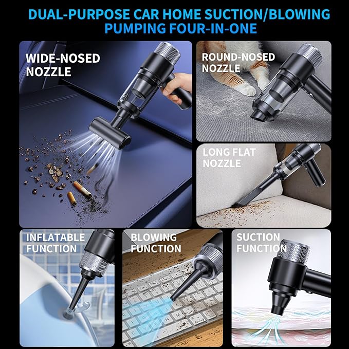 Vacuums, Handheld Vacuum Cordless - 2-in-1 Car Vacuum Suction & Blowing Function, 16000PA Car Vacuum Portable, Multi-Nozzles, Ideal for Pet Hair, Dust