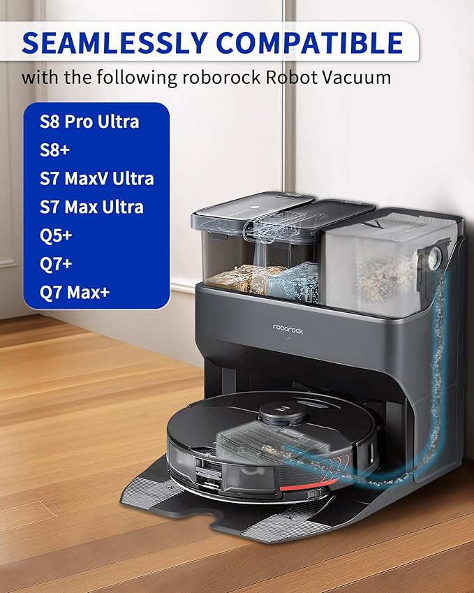 Reusable Dust Bags for Roborock S8 Pro Ultra, S8+, S7 MaxV Ultra/Max Ultra, Q5+, Q7+, Q5 Pro+, Q8 Max+ Robot Vacuum & Auto-Empty Dock Pure, 3 Pack New Version