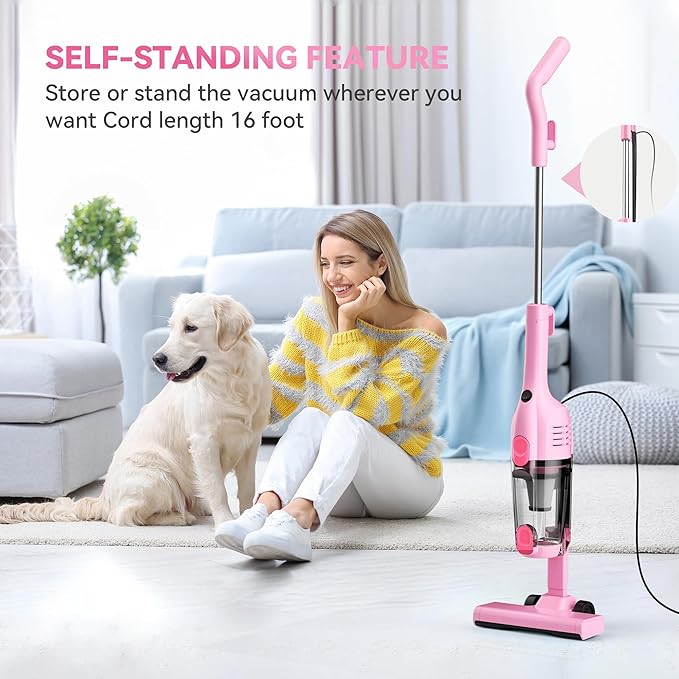 Vazone R6X Corded Stick Vacuum Cleaners for Home, 20Kpa Powerful Suction Stick Vacuum with 16Ft Cord, 2 in 1 Lightweight Handheld Vacuum Cleaner for Hardwood Floor Pet Hair