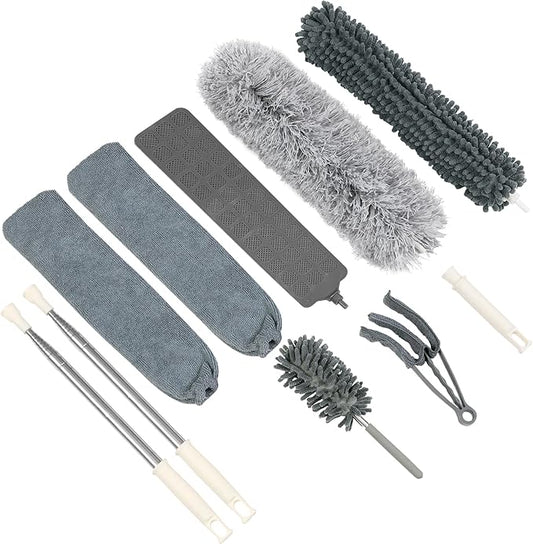 ZZ LAZYCOTTAGE 10 PCS Microfiber Feather Duster Kit, Dusters for Cleaning with Extension Pole, Retractable Bendable, Gap Dust Brush Blind Duster, for Cleaning Ceiling Fan, High Ceilings, Cars