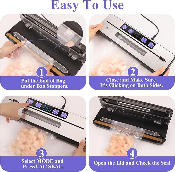 Vacuum Sealer for Food Saver, 7 Vacuum Modes with Build-in Cutter & Digital Countdown Timer, External Suction Nozzle For Zipper Bag, Vacuum Box, Mason Jar