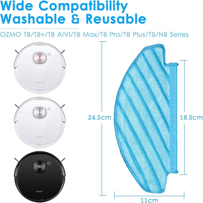 (10 Pieces) N8 Pro Plus Washable Reusable Mop Pads for ECOVACS DEEBOT OZMO T8/ T8+/ T8 AIVI/ T8 Series/ N8 Pro/ N8 Vacuum Cleaner Wipes, Wiping Pads, Durable Mopping Cleaning Cloths