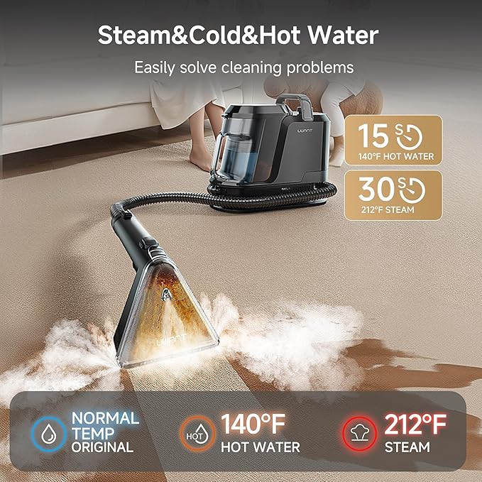 Uwant Carpet Cleaner Machine with Steam&Hot&Cold Water System 18Kpa Powerful Suction Upholstery Cleaner Machine with Pet Pro Cleaner for Pets, Carpet Steam Cleaner with Specialty Tools for Cars