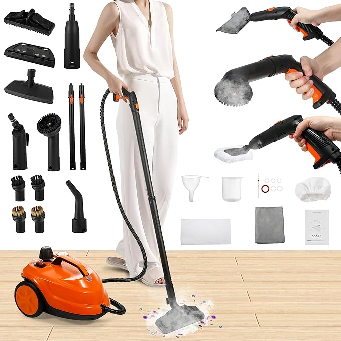 WICHEMI Steam Cleaner with Extension Pole, 71 oz, Steam Cleaner for Home, Adjustable Steam Pressure, 26 Accessories, Handheld Steam Cleaner for Walls, Gaps, Hard Floors, and Tiles