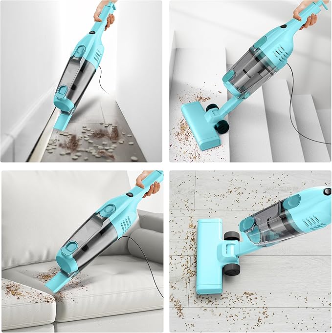 Vazone R6X Corded Stick Vacuum Cleaners for Home, 20Kpa Powerful Suction Stick Vacuum with 16Ft Cord, 2 in 1 Lightweight Vacuum Cleaner for Hardwood Floor Pet Hair (Green)