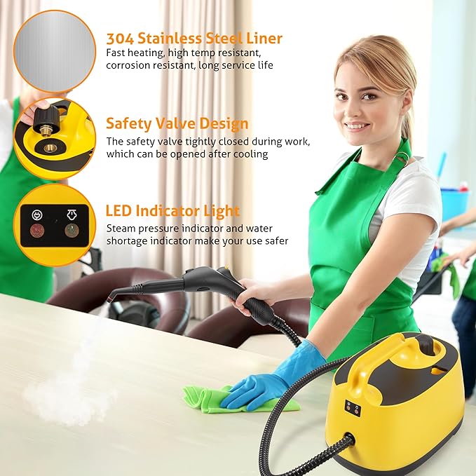 WICHEMI Steam Cleaner with Extension Pole, 51 oz, Steam Cleaner for Home, Adjustable Steam Pressure, 26 Accessories, Handheld Steam Cleaner for Walls, Gaps, Hard Floors, and Tiles