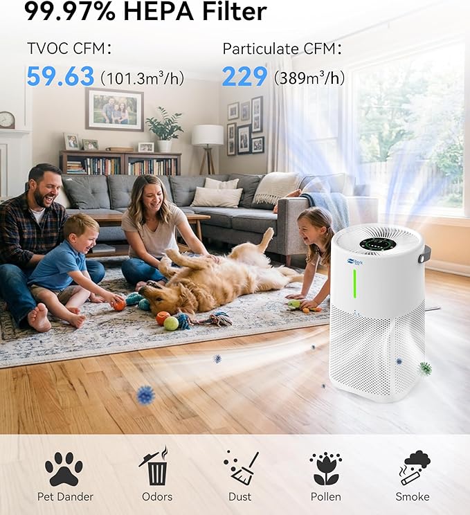 Berk Air Purifiers for Home Living Room,Cover Up to 1625 Ft²,HEPA Air Purifier,PM2.5 Air Quality Display,Air Purifier for Pets Hair, Smoke, Odors,Pollen (D3S-Standard)