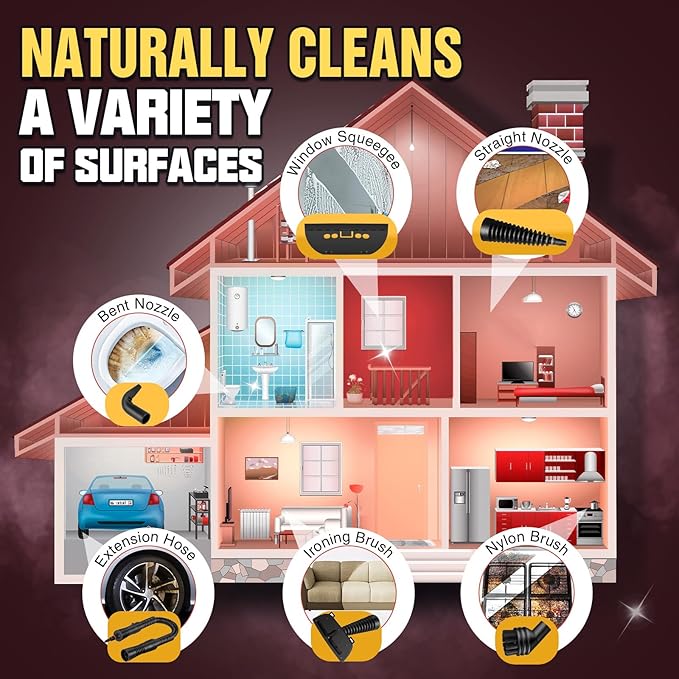 STEAMIFY Pressurized Handheld Steam Cleaner for Home, Multi-Surface Steamer with 12 Accessories, 12.8oz Natural Steamer for Cleaning Car, Bathroom, Shower, Upholstery, Grout, Window, Grease