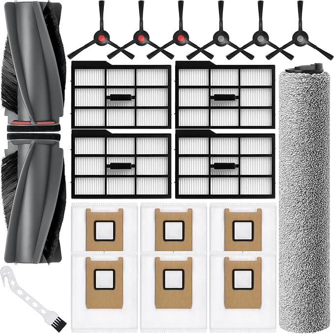20 Pack Accessories Kit,Compatible with Eufy E25 Omni/E28 Omni Robot Vacuum,2 Main Brush 4 Hepa Filters 6 Side Brushes 1 Brush Mops 6 Vacuum Bags,E25 Omni Replacement Parts（New）