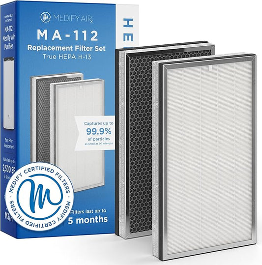 Medify MA-112 Genuine Replacement Filter Set for Allergens, Smoke, Wildfires, Dust, Odors, Pollen, Pet Dander | 3 in 1 with Pre-filter, True HEPA H14 and Activated Carbon for 99.99% Removal | 1-Pack